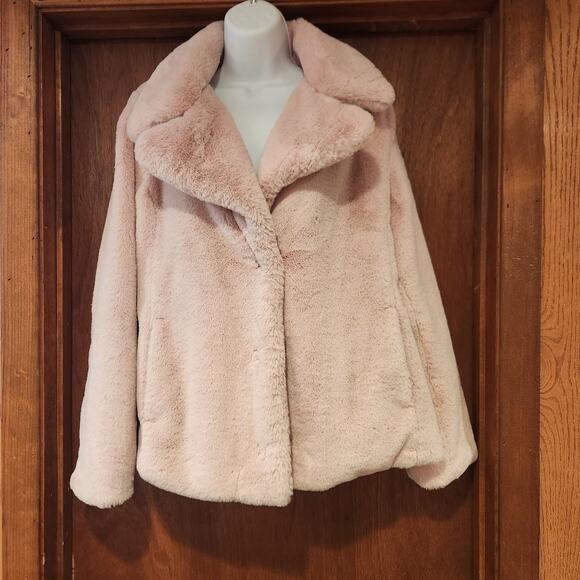 Avec Les Filles Short Faux-Fur Jacket Snap Close Color Blush Size S - Picture 2 of 8